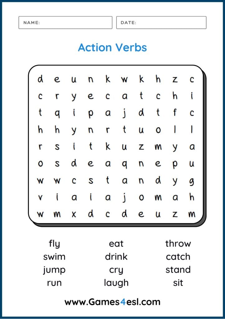 An action verbs word search.
