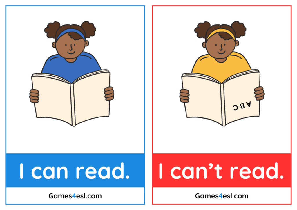Can/Can't Flashcard example showing can and can't read.