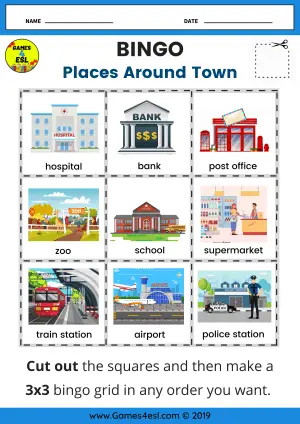 Places Around Town Bingo Worksheet