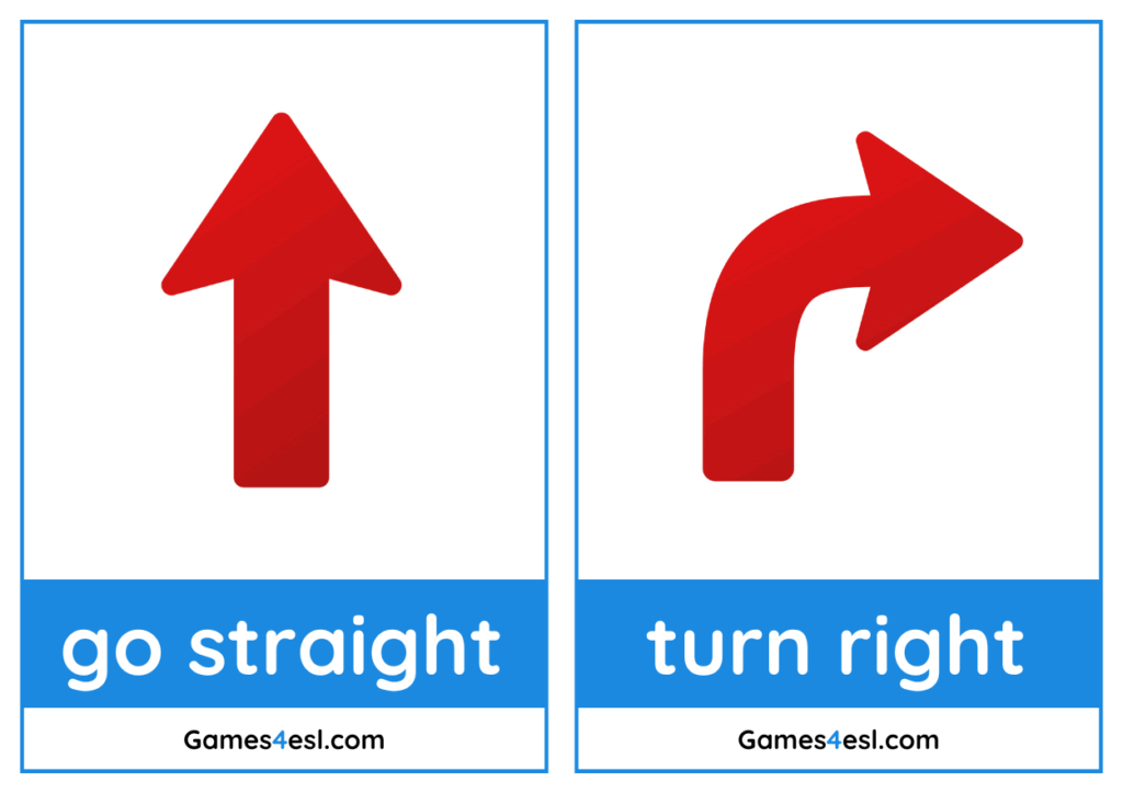 Preview of directions flashcards with go straight and turn right.