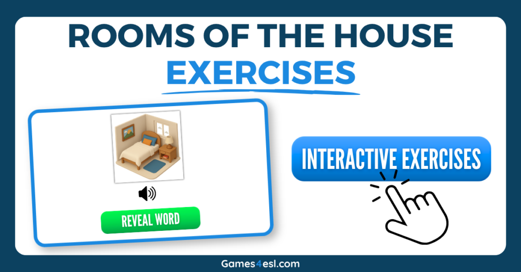 Interactive rooms of the house vocabulary exercises.