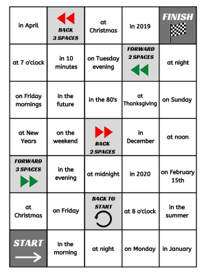 Prepositions Of Time Board Game