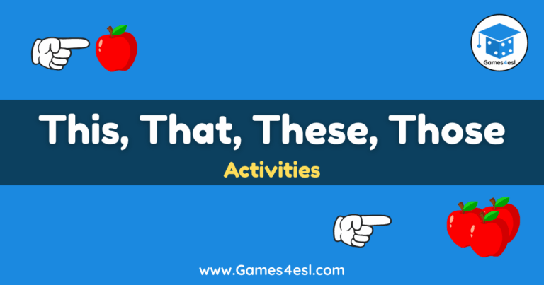 Demonstrative pronoun games for teaching this, that, these, and those.