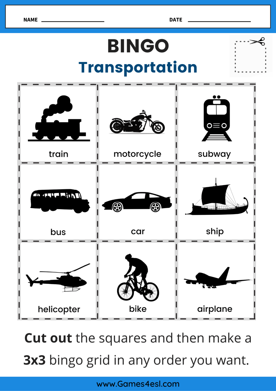 Transportation Vocabulary Worksheets For ESL Kids | Games4esl